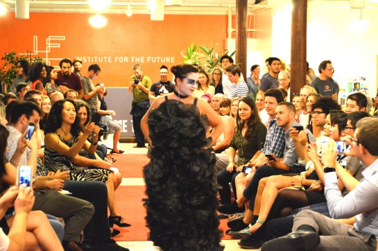 Zoe Bezpalko modeling Climate Change Couture at IFTF. Photo courtesy of IFTF.