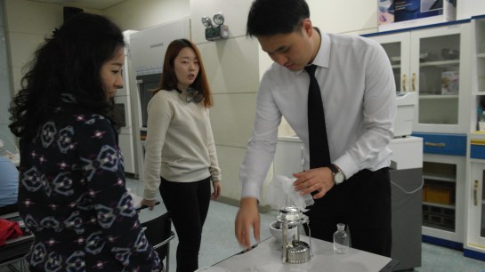 This museum staff member joined our workshop and he made a banana perfume.